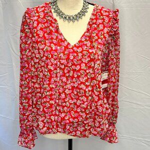 CeCe Red Floral Blouse Women Size Medium